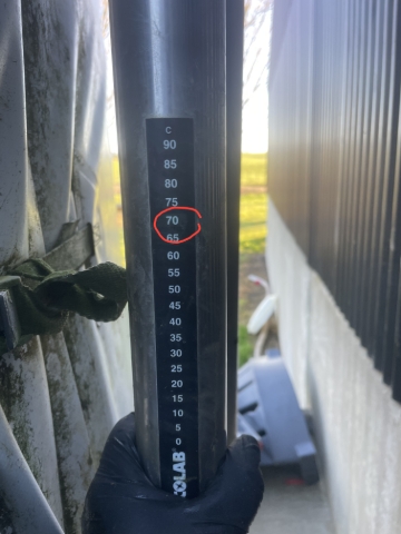 <p>Out by the vat where you close and open it there is a heat sticker - wait for this to get to 70 degrees </p>