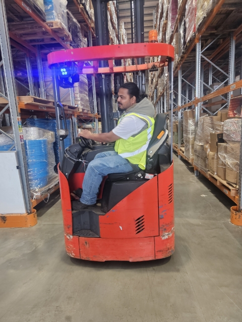 <p>Bso on Reach operator</p><p>The seat belt was in use. Safe speed was maintained. The operator was cautious around walking personnel.</p><p>The checklist was maintained.</p>