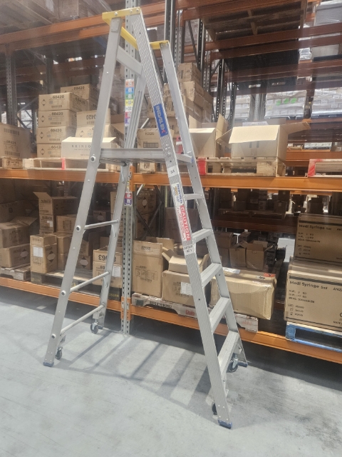 <p>The big ladder was found in an open position. Reach and forklift drivers always complain about this. </p><p></p>