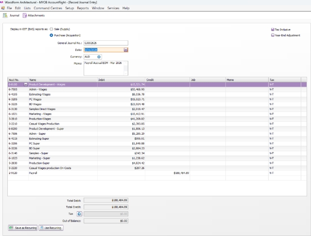<p>Update the entry based on the excel payroll accrual computation.</p>