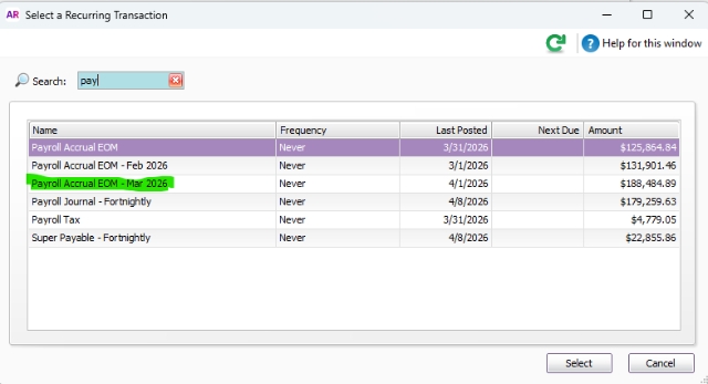 <p>Create a recurring journal entry from the accrual payroll computation to be posted in the next month.</p>