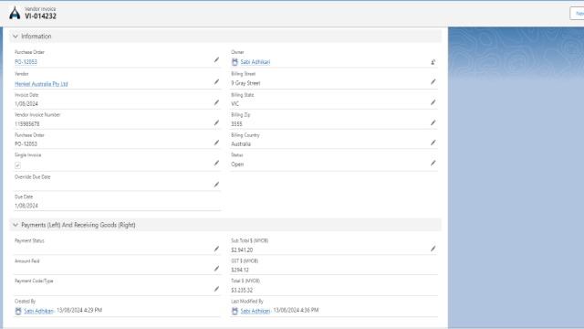 <p>Refresh the page to see the invoice you have just entered.</p><p>Then Go to Total Section on this PO’s to check if there is any variation.If there is any variation
on the receved Figure( BY Todd) and the invoice figure we need to make an adjustment.</p>