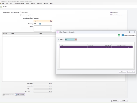 <p>For Journal
Go to Account
-Click Record Journal entry
-Use recurring Journal
- Change Memo & date
- change figure as per excel sheet
Workcover Journal</p>