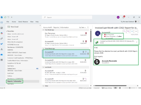<p>After identifying the false result in the COGS Report, attach and send the report to Ken, Sabi, and Trevor.</p><p></p><p>File the email in the AccountsAR/Reports/Information folder.</p>