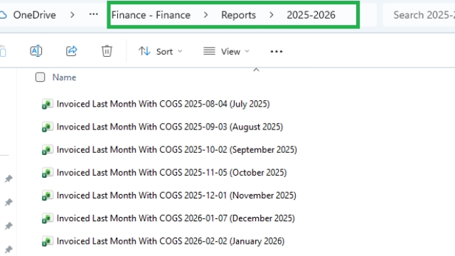<p>This report must be completed <strong>by EOM.</strong></p><p></p><p>SFM uses different accounting software across regions, from which the reports can be extracted:</p><ul><li><p><strong>MYOB:</strong> AU &amp; NZ</p></li><li><p><strong>Xero:</strong> USA &amp; UK</p></li></ul><p>All reports are saved in:<br><strong>Finance → Reports → Fiscal Year</strong><br><br>Copy paste COGS Report Format (always update the file name with date)</p>