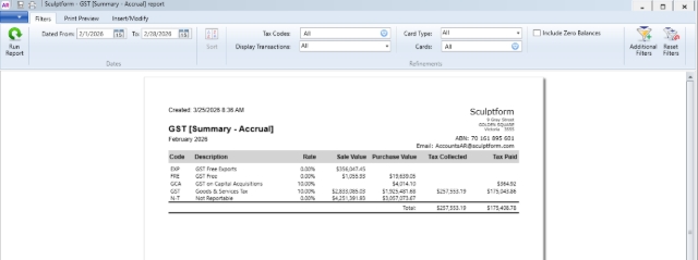 <p>Sample report for GST summary</p><p></p>