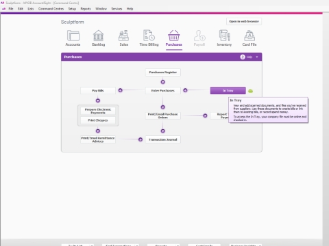 <p>Entering invoices in MYOB Go to Purchase In Tray button</p><p></p>