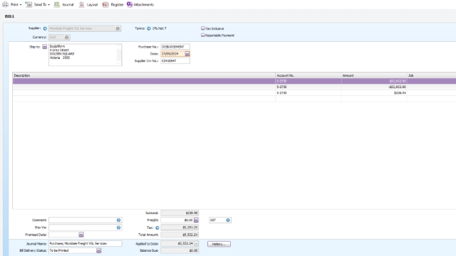 <h1><strong>Notes on Supplier</strong></h1><p></p><ul><li><p>Mondiale Invoices - Normal Freight INV and Disbursement INV – Check GST or NT & change Payment terms on Disbursement invoice (7 days) - Check Freight invoices process on how to enter them in MYOB Two types of in invoice: Tax invoice DISBURSEMENT (always change the Purchase No. to DISBURSEMENT and change the due date terms) and untick the Tax Inclusive will be same with DHL - D</p></li></ul><p>in doing the entry. This process</p><p>Sample entry:</p>