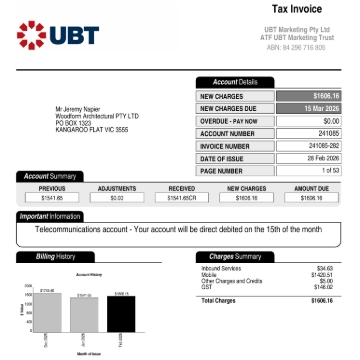 <p>7601 Telephone & internet (Direct Debit) Online Business Centre / Additional</p>