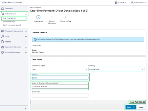 <p>Upon logging in, it goes to dashboard<br><br>Go to left side of the screen, click & enter the ff:<br><br>>>Virtual Terminal<br>>>One-Time Payment</p><p></p><p>Enter:<br>>>Amount</p><p>>>BOQ# / SO# / INV#<br><br></p><p>Always check the total AUD if correct</p><p></p><p>>>Next</p>