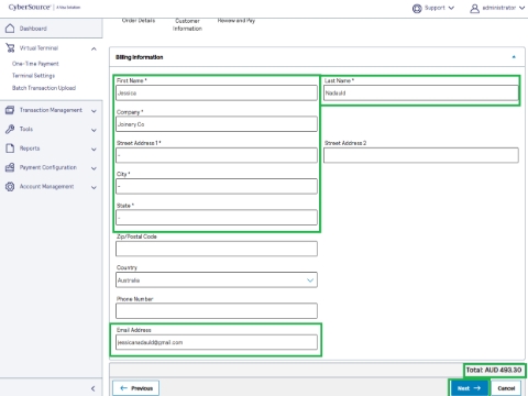 <p>Enter the Information of the customer:<br>>>First & Last name<br>>>Company name<br>>>Address: ( - )</p><p>>>Email Address: caller or usually to customer accounts email address.</p><p></p><p>>>Next</p>