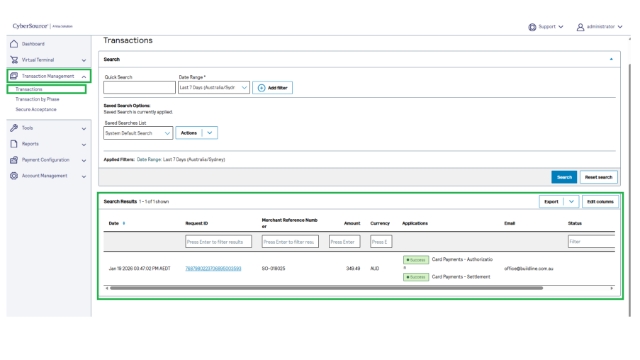 <p>For able to confirm the transaction. <br>it could be found at<br>>>Transaction Management</p><p>>>Transactions<br><br>Could also download receipt, open the request ID# and download receipt.</p>