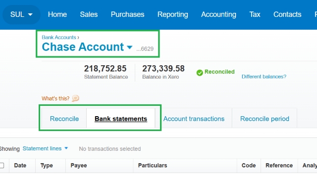 <h1>Xero Direct Deposit Processing SFM US: Chase Account …6629</h1><p></p><p>Click Chase bank account & in the Reconcile or Bank statement tab, you will see the new bank feed transactions.</p><p></p><h2></h2><p></p>