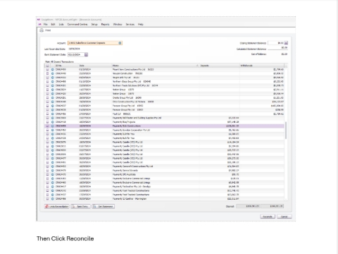 <p>DR & CR is matching </p><p>Then Click Reconcile</p><p></p>