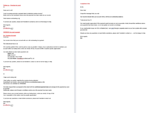 <p><strong>Follow-up email format for Overdue Accounts.</strong><br></p><p>Follow‑up also includes calling the debtor’s account to ask for updates and the reason/issues for late payments.</p>