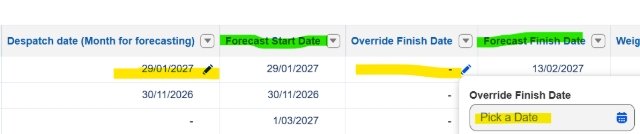 <p><span style="color: rgb(38, 38, 38); line-height: 1.4;">The Green ones are the calculation as per standard rules, the Yellow is what you can edit to override the standard dates.</span></p>