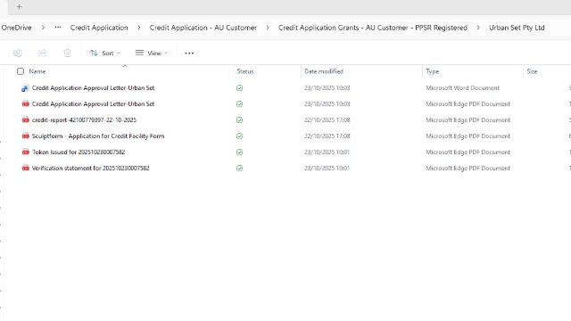 <p>Create a folder for the customer in the Credit Application files and save all related documents.</p><p></p>