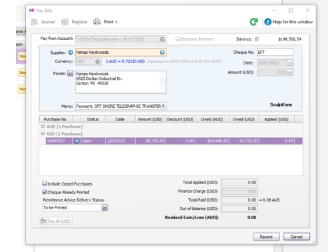 <p>Match the order number or invoice and select that order or invoice to pay bill (Sometimes there are multiples POs)</p>