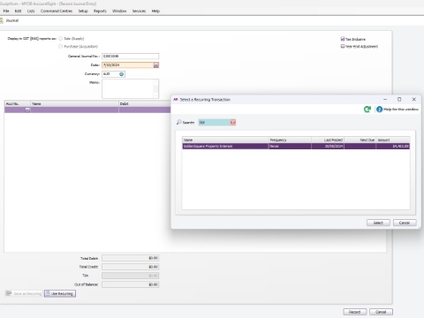 <p>Click Use recurring </p><p></p><p>Click select Change date to EOM date (E.g. 30.09.2024) Update the figure as per excel sheet Golden Square Property Loan.xlsx</p>