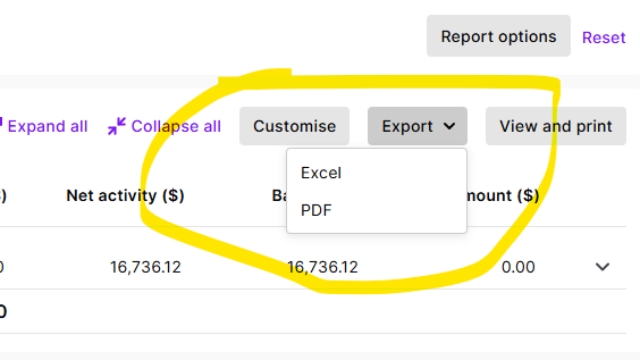 <p>Once you have selected the desired accounts, hit the ‘Export’ drop down menu and select Excel:</p><p></p>