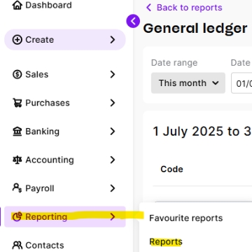 <p>Select Reporting > Reports from the menu on the left hand side of the screen:</p><p></p>