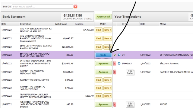 <ul><li><p>Where there is a Matched transaction / Recurring just click the approve button to process</p></li><li><p>Bank Rule has been created in background for recurring transactions.</p></li><li><p>Then open each transaction and make sure it is linked to the correct account & check tax and change if necessary (refer receipt & attached it to the transactions )</p></li></ul><p></p>