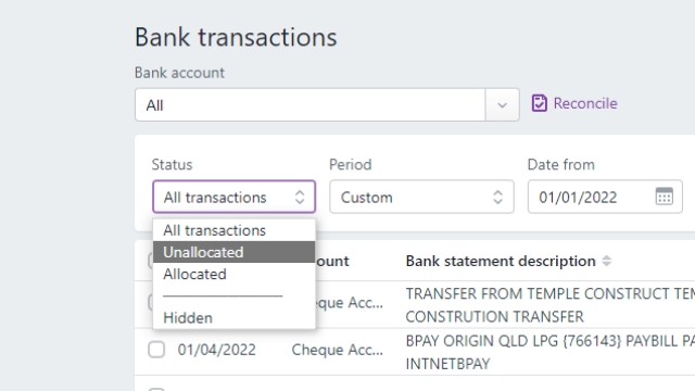<p>Bank Feeds – Bank Transactions in WEB view.</p><p>Change status to Unallocated.</p>