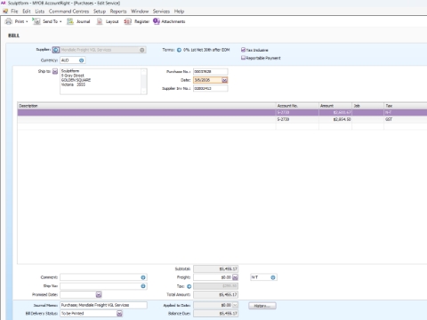 <p>Mondiale VLG- Disbursement Invoice
GST Figure - GST Paid to Custom
Other - N-T code.</p>