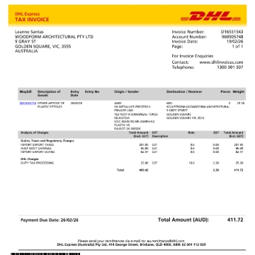 <p>DHL- Disbursement INV (Invoice start with D)</p>