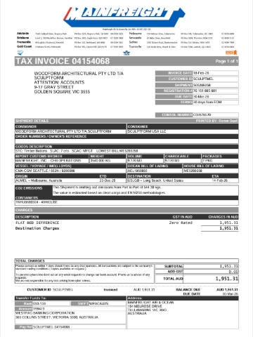<p>Mainfreight Air &amp; Ocean Sample invoice</p>