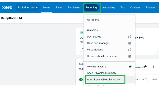 <p><strong>Download AGED receivable report from XERO (USA & UK)</strong></p><p></p><p>Go to Report</p><p>Select Aged Receivables Summary</p>