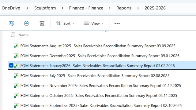 <p><strong>Sending EOM Statements to Customers for the previous month (MYOB)</strong></p><p></p><p>All reports are saved in:<br><strong>Finance → Reports → Fiscal Year</strong></p><p></p><p>Copy and paste the <strong>EOM Statement Report</strong> (always update the file name with the <strong>month covered</strong> and the <strong>date</strong>).</p><p></p><p>Sending EOM statements is done from the 1st to the 3rd day of each month.</p><p></p><p>Note - COGS &amp; Compariosn report must done before you send statement</p>