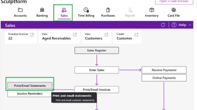 <p>After matching the debtors with amounts due at EOM:</p><p></p><p>Go to MYOB → Sales → Print/Email Statements.</p>