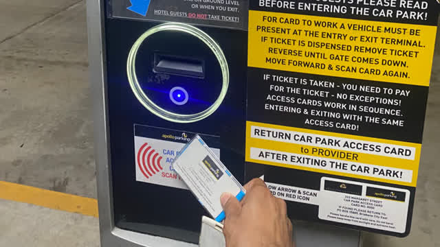 <p>Use your parking pass to swipe at the sensor when entering/existing.</p>