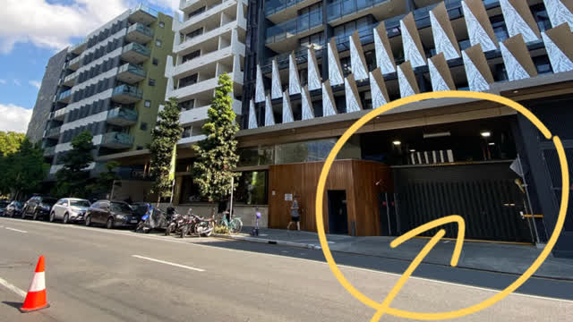 <p>Parking entrance is just after the cafe downstairs.</p>