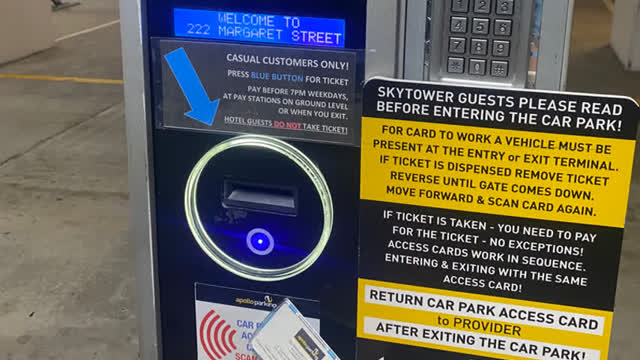 <p>Use your parking pass to swipe at the sensor.</p>
