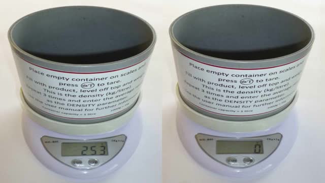 <p>Place empty cup on scale and zero using "Power/Tare" button</p>
