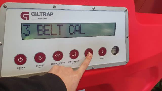 <p>Use the up arrow to navigate through the menu until "Belt Cal" is shown</p>