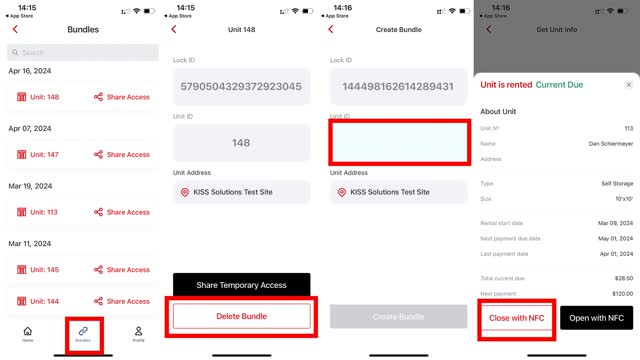 <p>Installing a new lock on units that should have a Smart Lock</p>
<ul>
<li>Search Unit number that you are replacing lock for</li>
<li>Delete Bundle</li>
<li>Home Page, +Create Bundle</li>
<li>Scan Lock</li>
<li>Add Unit ID</li>
<li>Put Lock On Unit</li>
<li>Get Unit Info</li>
<li>Close with NFC</li>
<li>Confirm lock is locked</li>
</ul>