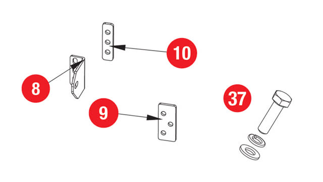 <p>The next step requires the following supplied parts:
Item 8:</p>
<ul>
<li>Rear chassis bracket spacer - RHS
Item 9:</li>
<li>Front chassis bracket spacer - LHS
Item 10:</li>
<li>Front chassis bracket spacer - RHS
Item 37:</li>
<li>Hex Head Bolt M8</li>
<li>Spring Washer M8</li>
<li>Flat Washer M8</li>
</ul>