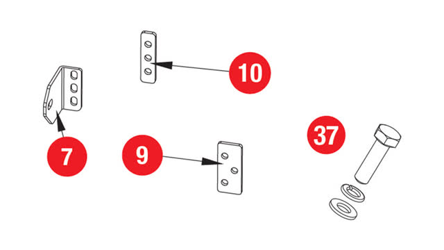 <p>The next step requires the following supplied parts:
Item 7:</p>
<ul>
<li>Rear chassis bracket spacer - LHS
Item 9:</li>
<li>Front chassis bracket spacer - LHS
Item 10:</li>
<li>Front chassis bracket spacer - RHS
Item 37:
Hex Head Bolt M8
Spring Washer M8
Flat Washer M8</li>
</ul>