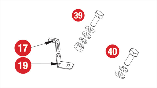 <p>The next step requires the following supplied parts:
Item 17:</p>
<ul>
<li>Side wing protection plate bracket 1 - RHS
Item 19:</li>
<li>Side wing protection plate bracket 2 - RHS</li>
</ul>