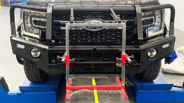 <p>Lift the bull bar into position and align with the chassis mounting holes. Secure in place using M12 x 40mm bolts on both sides.
Centralise the bull bar to the vehicle body and nip up lower bolt on each side to allow for manipulating into correct position.</p>