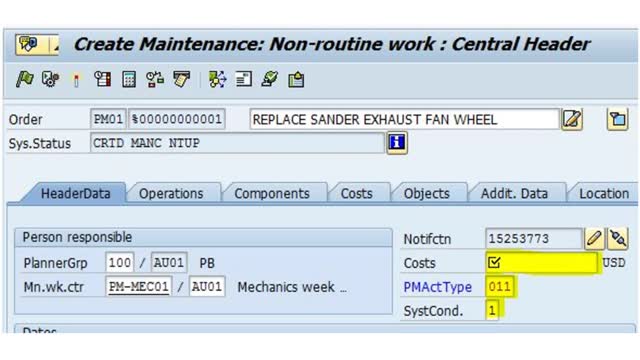 <p>Go back to the <strong>Header Data tab</strong>.</p>
<p>On the Header Data tab, update the <strong>Cost</strong> field with the total cost from the Cost Tab.</p>