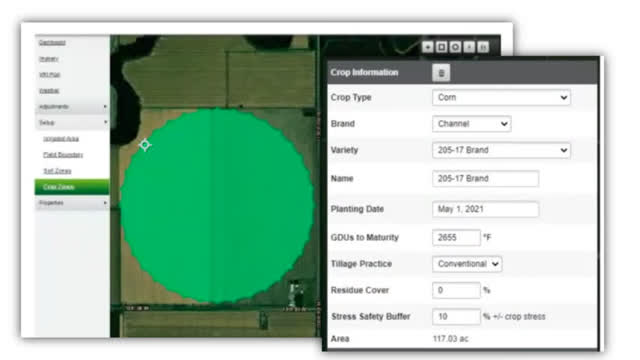 <p>The fourth tab is for setting up crop zones by selecting crop type, variety, planting date, etc.
Planting date is critical.</p>