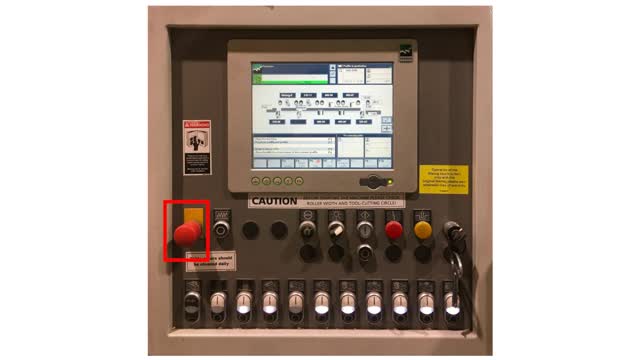 <h4>Emergency Stop Procedure</h4>
<ul>
<li>Press the Red Emergency STOP button to stop the line</li>
<li>Each button shuts down the entire line; use only in emergencies, not for isolation</li>
<li>To reset, turn the Red knob clockwise until it pops out</li>
</ul>