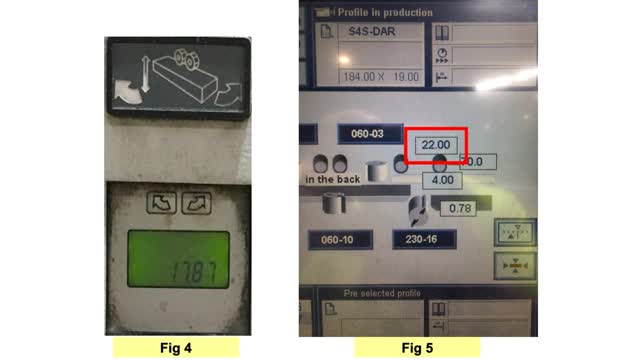 <h4>Set Rollers Correctly (Continued)</h4>
<ul>
<li>Set beam height on PowerCom to match timber thickness (Fig 4, 5)</li>
<li>Replace all guards and covers</li>
<li>Ensure emergency stop is pulled out and machine is un-isolated</li>
<li>Start extraction system and check blast gate is open</li>
</ul>