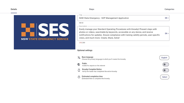 <p>1.6 Ability to include an introduction or overview about the SOP (who it might apply to, when and where it may be used, what tools might be required, etc.)</p>
<blockquote>
<p>Every knowby has a description field to provide an introduction or overview</p>
</blockquote>