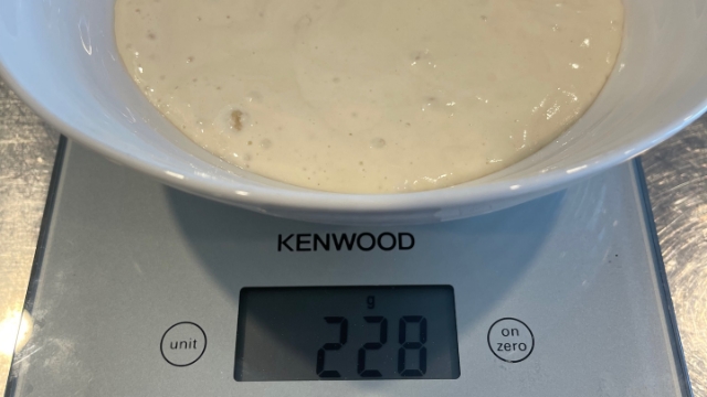 <p>Begin the process by weighing your starter</p>