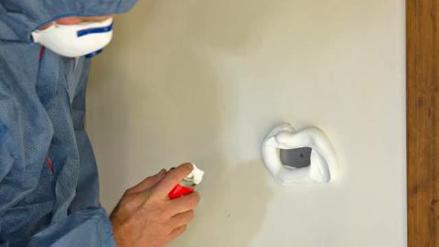 <p>Apply shaving cream around the proposed drilling point, creating a circle of shaving foam around the area to be drilled. This will help capture any loose dust and debris.</p>